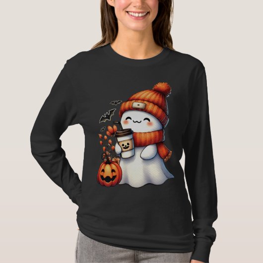 Cute Ghoul Drinking Coffee Halloween Ghoul Coffee T-shirt (Voorkant)