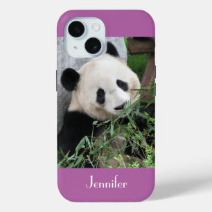Cute Giant Panda Bleke Paarse Trim, Aangepaste naa iPhone 15 Case