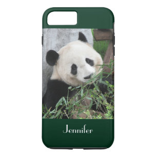 Cute Giant Panda Dark Green Trim Personalized Name iPhone 8/7 Plus Hoesje