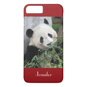 Cute Giant Panda, Dark Red, Aangepast met naam iPhone 8/7 Plus Hoesje