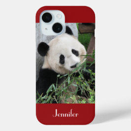 Cute Giant Panda, Donkerrood, Aangepast met naam iPhone 15 Case