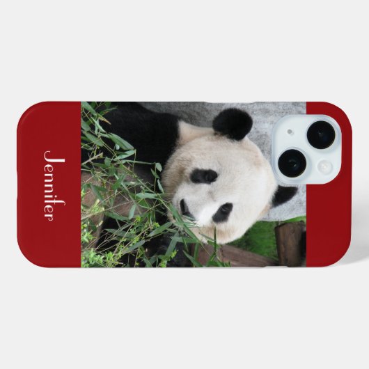 Cute Giant Panda, Donkerrood, Aangepast met naam Case-Mate iPhone Case (Achterkant (horizontaal))