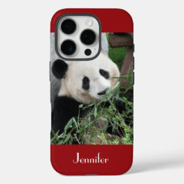 Cute Giant Panda, Donkerrood, Aangepast met naam iPhone 16 Pro Hoesje