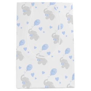 Cute Gift Bag Baby shower Boy Elephant ballon Medium Cadeauzakje