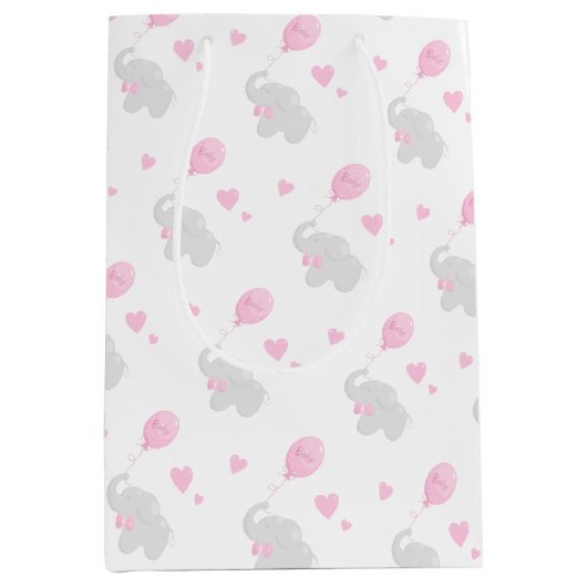 Cute Gift Bag Baby shower Girl Elephant Ballon Medium Cadeauzakje (Voorkant)