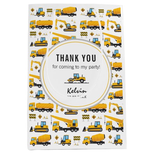 Cute Gift Bag Construction Dump Trucks Party Thema Medium Cadeauzakje (Voorkant)