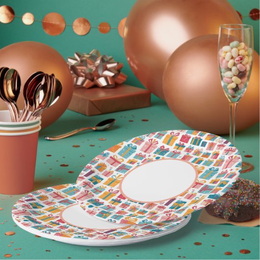 Cute Gifts in Bags and Boxes with Ribbons Pattern Papieren Bordje (Multi)