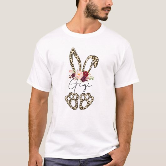 Cute Gigi Funny Bunny Leopard Floral Easter Mannen T-shirt (Voorkant)