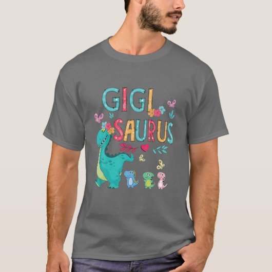Cute Gigisaurus Flower Butterfly Dinosaur Moeder T-shirt (Voorkant)