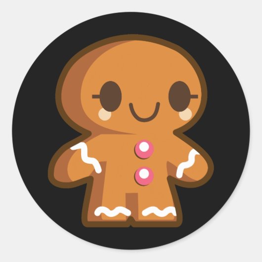 Cute Gingberbrood Man Ronde Sticker (Voorkant)