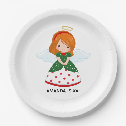 Cute Ginger Angel - kerstfeest Papieren Bordje (Voorkant)