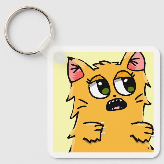 Cute Ginger Cat Aluminium Keyring Sleutelhanger (Voorkant)