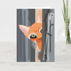 CUTE GINGER CAT ART PEETING IN BIRTHDAY KAART