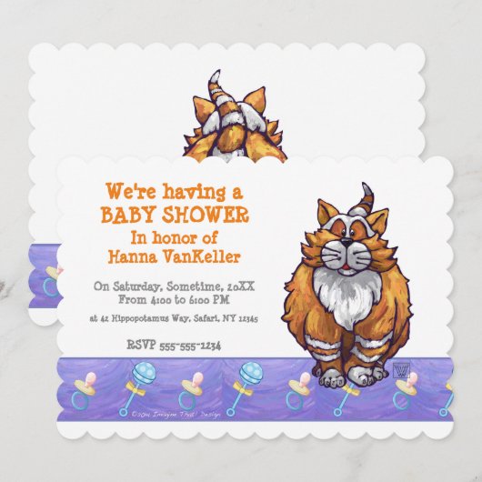 Cute Ginger Cat Baby shower Kaart (Voorkant / Achterkant)