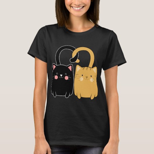 Cute Ginger Cat Black Kitten Love Valentijnsdag T-shirt (Voorkant)