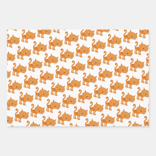Cute Ginger Cat Cartoon & Oranje pokadots Kinder Inpakpapier Vel (Voorkant)