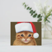Cute Ginger Cat Face met Santa Hat op Feestdagenkaart (Staand voorkant)