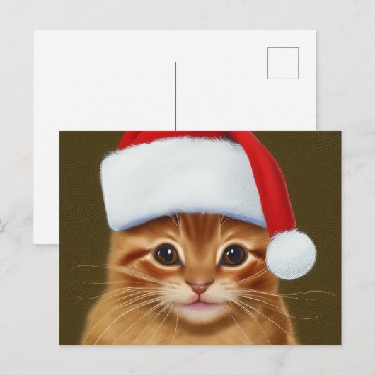 Cute Ginger Cat Face met Santa Hat op Feestdagenkaart (Voorkant / Achterkant)