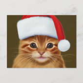Cute Ginger Cat Face met Santa Hat op Feestdagenkaart (Voorkant)