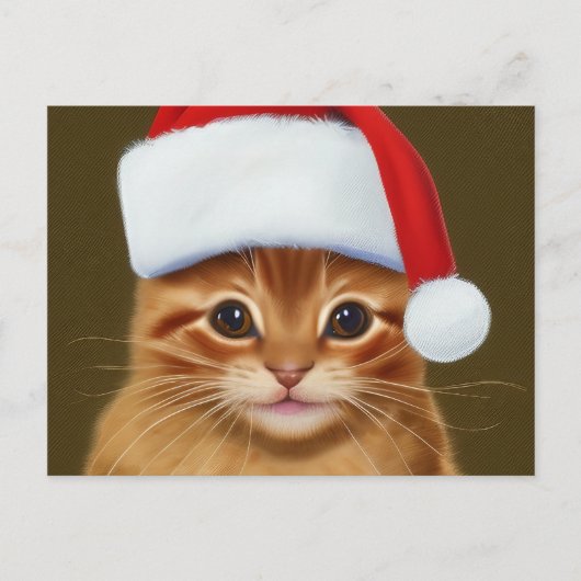 Cute Ginger Cat Face met Santa Hat op Feestdagenkaart (Voorkant)