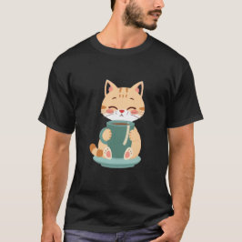Cute Ginger Cat Hugging Cozy Coffee Teal Mug ✨🐾☕ T-shirt