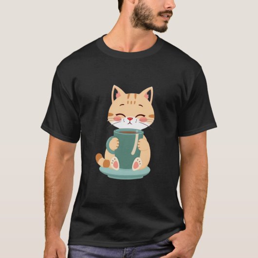Cute Ginger Cat Hugging Cozy Coffee Teal Mug ✨🐾☕ T-shirt (Voorkant)