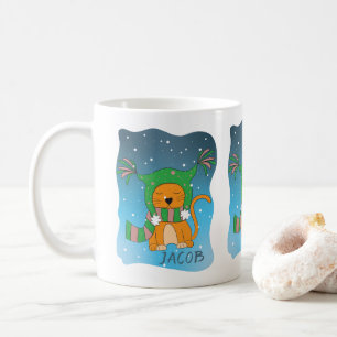 Cute Ginger Cat in Snow Personalized Mug Koffiemok