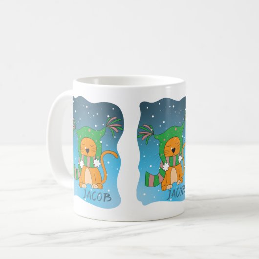 Cute Ginger Cat in Snow Personalized Mug Koffiemok (Voorkant links)