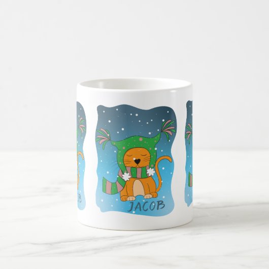 Cute Ginger Cat in Snow Personalized Mug Koffiemok (Center)