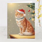Cute Ginger Cat Kerstmis Kaart (Gele Bloem)