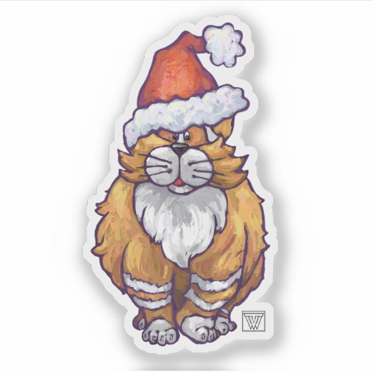Cute Ginger Cat Kerstmis Sticker (Voorkant)