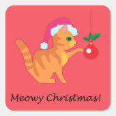 Cute Ginger Cat Kerstmis Vierkante Sticker (Voorkant)