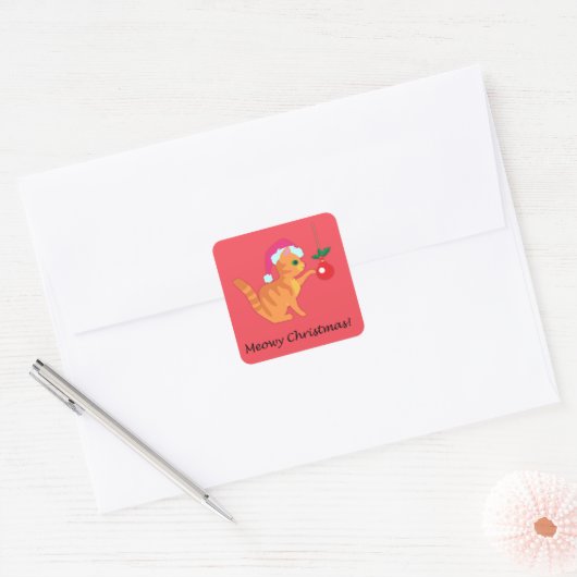 Cute Ginger Cat Kerstmis Vierkante Sticker (Envelop)
