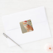 Cute Ginger Cat Kerstmis Vierkante Sticker (Envelop)