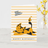 Cute Ginger Cat - Kinderen Birthday Kaart (Gele Bloem)