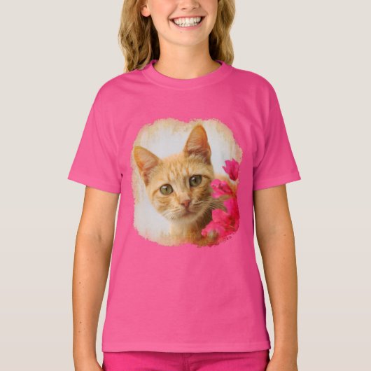 Cute Ginger Cat Kitten die je foto bekijken - roze T-shirt (Voorkant)