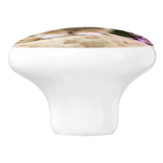 Cute Ginger Cat Kitten in Flowers - Decoratief Keramische Knop (Zijkant)