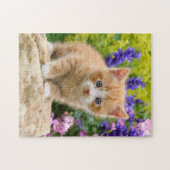 Cute Ginger Cat Kitten in Flowery Garden _ Game Legpuzzel (Horizontaal)