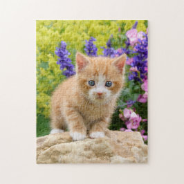 Cute Ginger Cat Kitten in Flowery Garden _ Legpuzzel