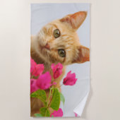 Cute Ginger Cat Kitten Watching Eyes Head Photo, Strandlaken (Voorkant)