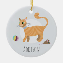 Cute Ginger Cat Paw Print Happy Holiday Keramisch Ornament