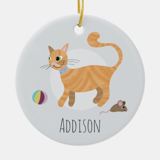 Cute Ginger Cat Paw Print Happy Holiday Keramisch Ornament (Voorkant)