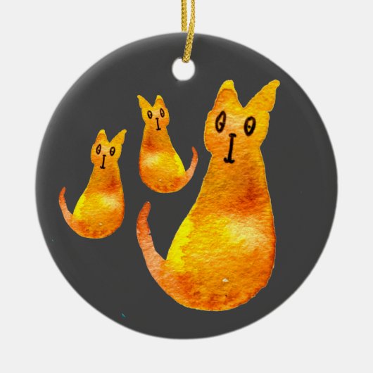 Cute ginger cat waterverf illustratie keramisch ornament (Voorkant)