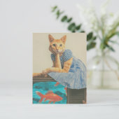 Cute Ginger Cat With Goldfish Retro Collage Briefkaart (Staand voorkant)