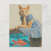 Cute Ginger Cat With Goldfish Retro Collage Briefkaart (Voorkant)