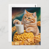 Cute Ginger Cat With Milk in Space Briefkaart (Voorkant / Achterkant)