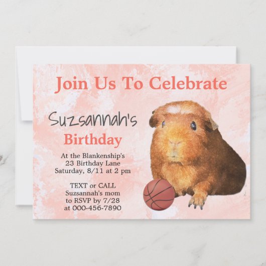 Cute Ginger Guinea Pig Basketball Custom Party Kaart (Voorkant)