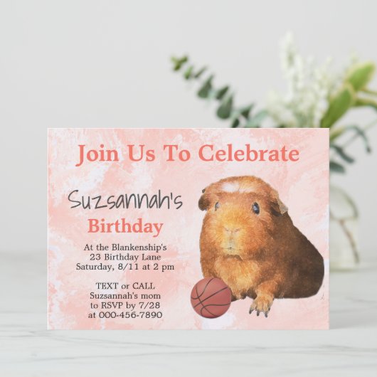 Cute Ginger Guinea Pig Basketball Custom Party Kaart (Staand voorkant)