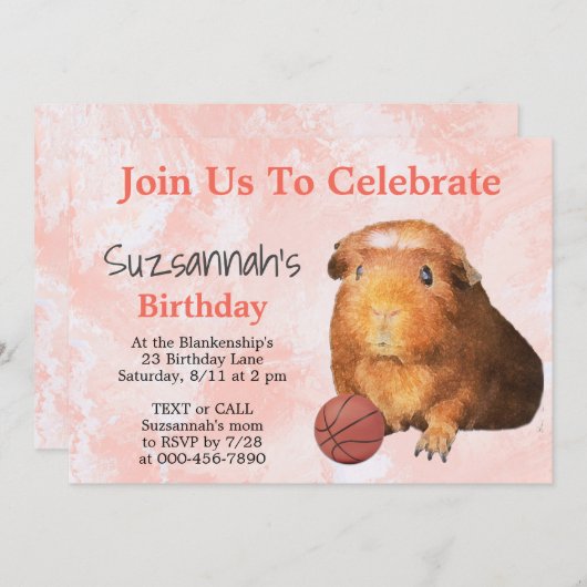 Cute Ginger Guinea Pig Basketball Custom Party Kaart (Voorkant / Achterkant)