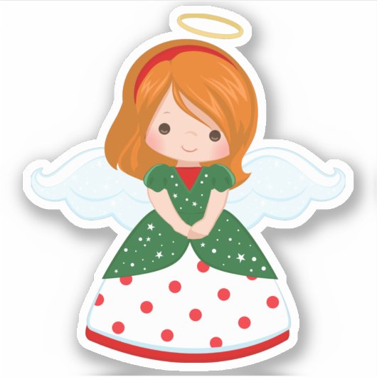 Cute Ginger KerstAngel Sticker (Voorkant)
